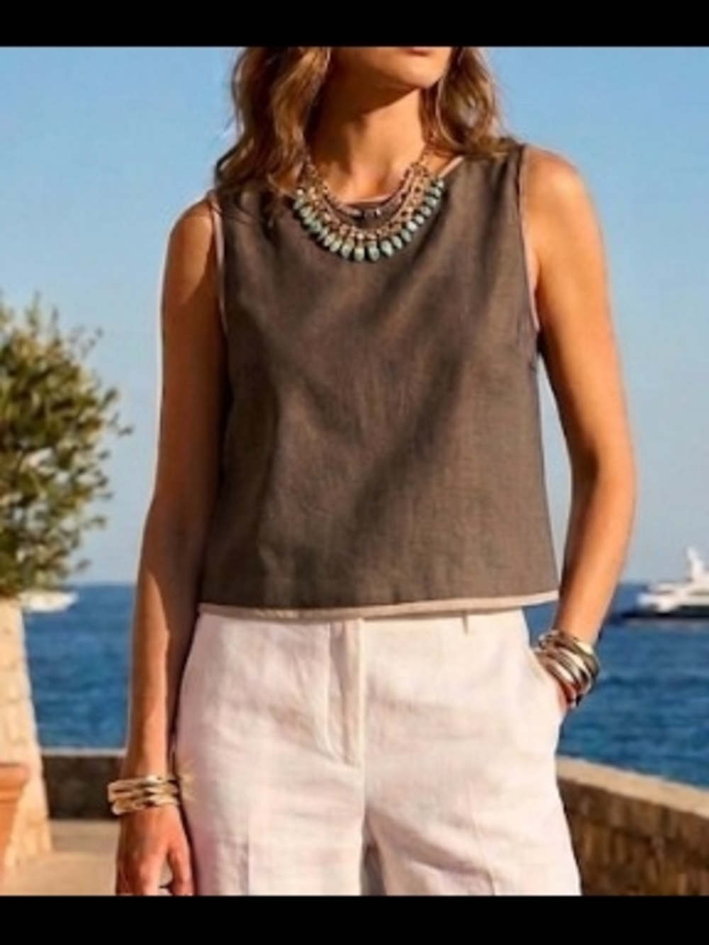 Sleeveless Dark Grey Silk/Wool Blend Top (Sz 8) Casual Quality Tank Italy Chic